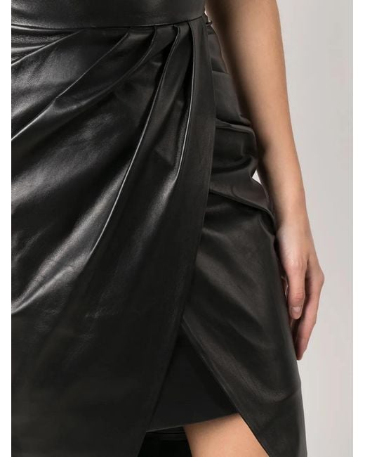 Balmain Black Draped Leather Wrap Skirt