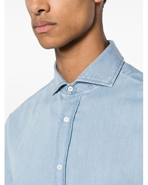 Brunello Cucinelli Blue Cotton Shirt With A French Collar for men
