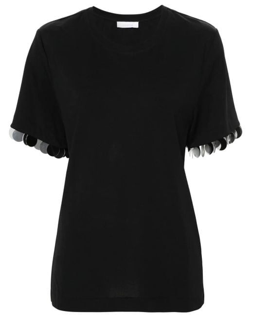 Rabanne Black Sequin-Detail T-Shirt