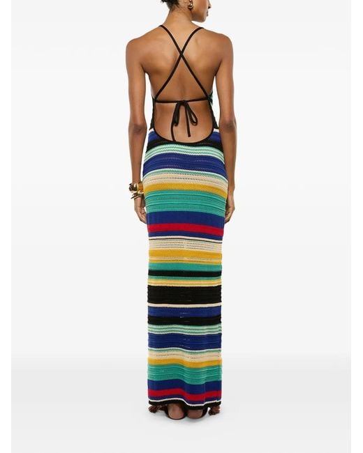 Laneus White Striped-Pattern Knitted Dress