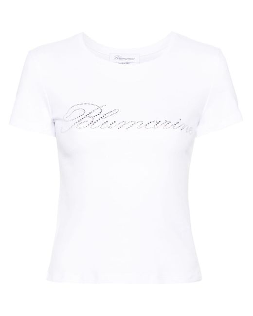 Blumarine White T-Shirt mit Strass-Logo