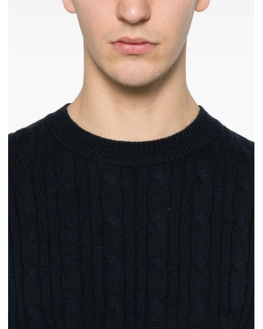 Boss Black Cable-Knit V-Neck Sweater for men
