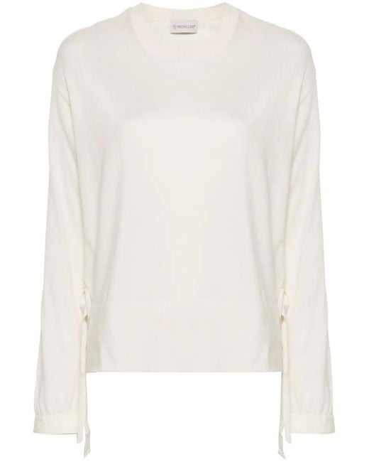 Moncler White Fine-Knit Panelled Jumper