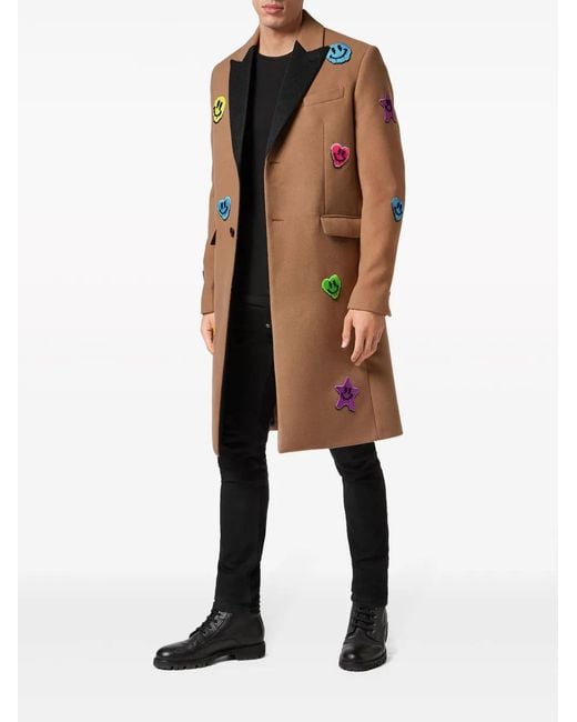 Philipp Plein Brown Multi-Patch Single-Breasted Coat for men