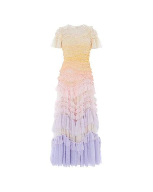 Needle & Thread White Wild Rose Ombre Short-Sleeve Maxi Dress