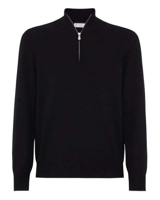 Brunello Cucinelli Black Long-Sleeve Cashmere Jumper for men