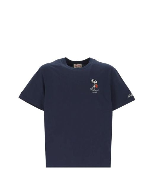 Mc2 Saint Barth Blue Snoopy-Embroidered T-Shirt for men