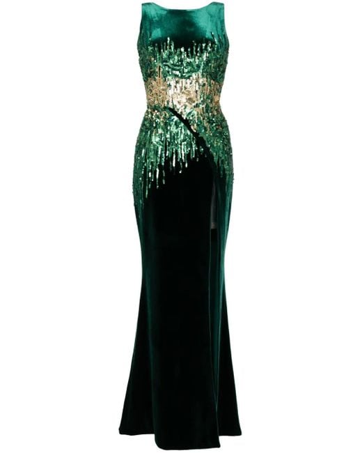 Saiid Kobeisy Green Sequin Velvet Dress
