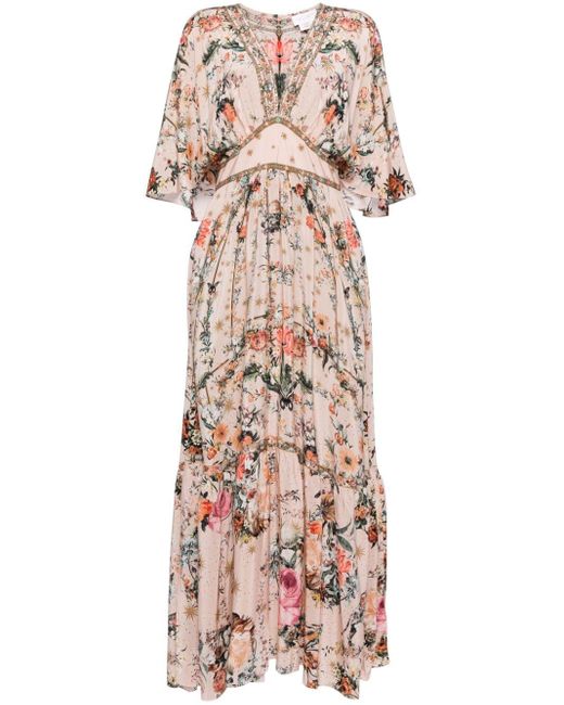 Camilla Pink Floral-print Silk Dress