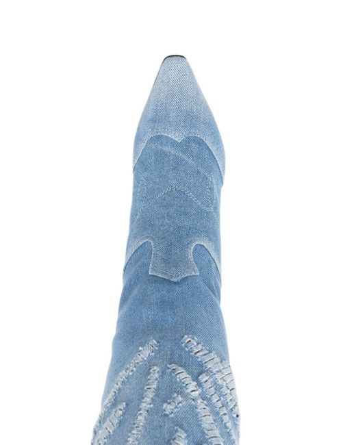 Ermanno Scervino Blue Overknee-Stiefel aus Denim 50mm