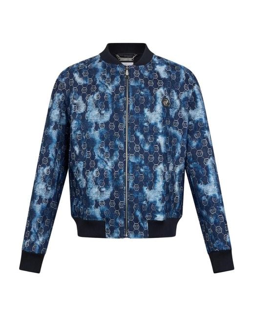 Philipp Plein Blue Veste Bomber À Motif Monogrammé En Jacquard for men