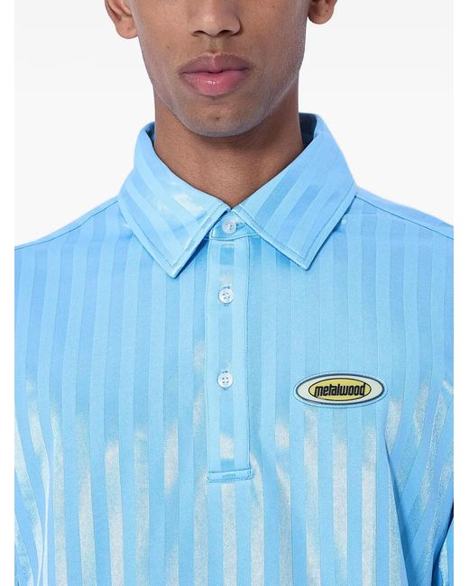 METALWOOD STUDIO Blue Striped Logo-Patch Polo Shirt for men