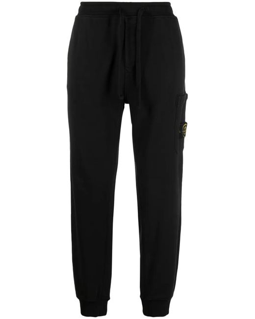 Stone Island Black Compass-Appliqué Cotton Track Pants for men