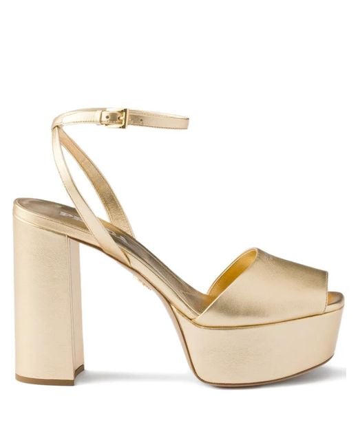 Prada メタリックレザー プラットフォームサンダル メタリック | Lyst