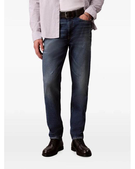 Calvin Klein Blue Distressed Whisker-Effect Jeans for men