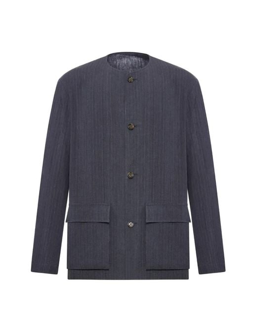 Lardini Blue Pinstriped Collarless Jacket for men