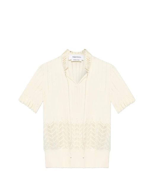 McQueen White Pointelle-Knit Top