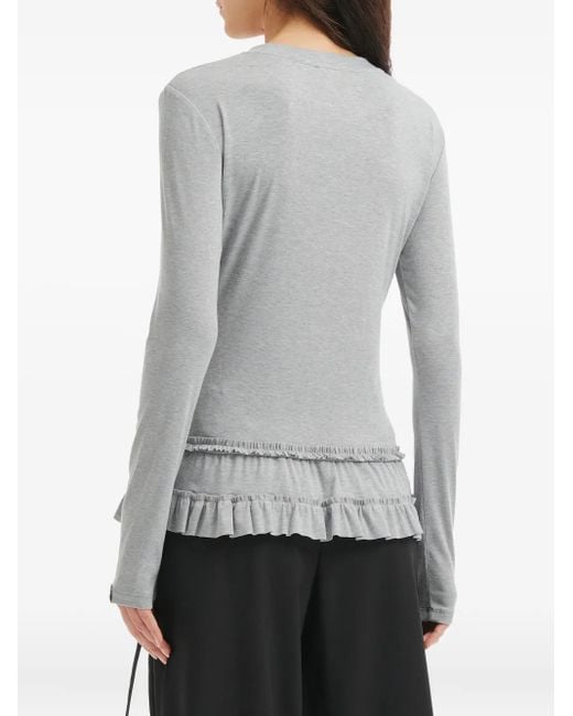 Mini Cream Gray Ruffled Long-Sleeve Top