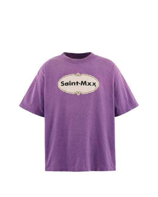 SAINT Mxxxxxx Purple Logo-Print Short-Sleeve T-Shirt for men