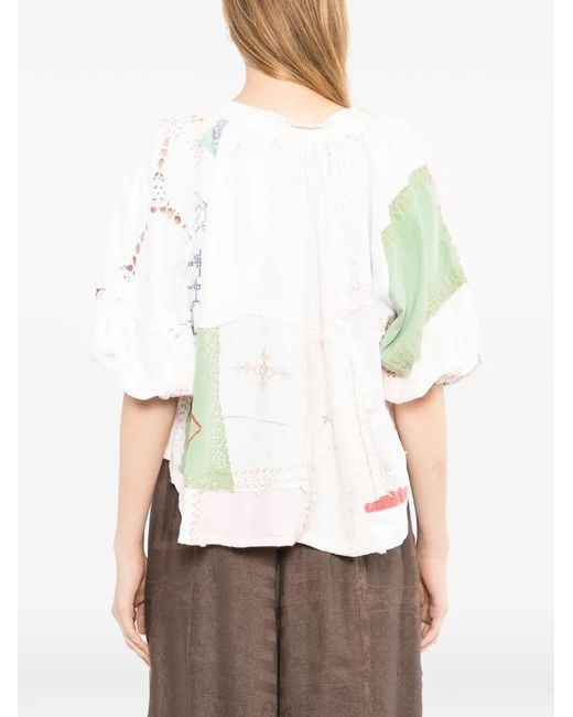 By Walid White Patchwork Embroidered Blouse