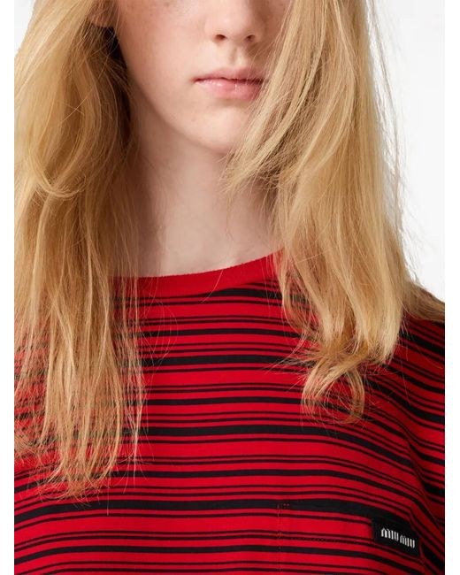Miu Miu Red Striped Cotton Top