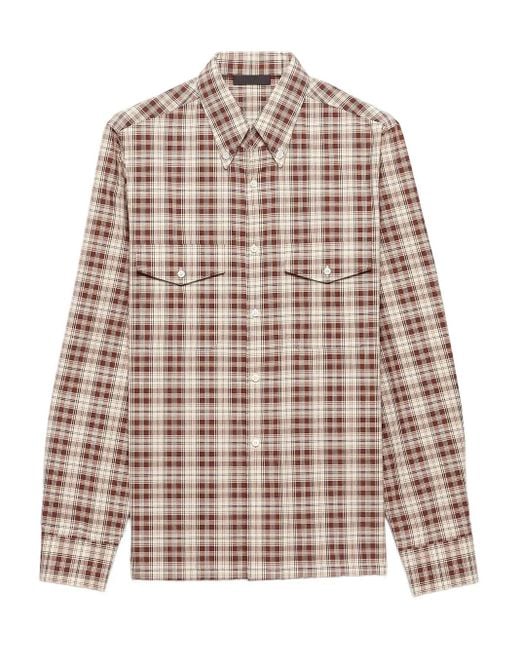 Prada Brown Checked-Pattern Patch-Pocket Shirt for men
