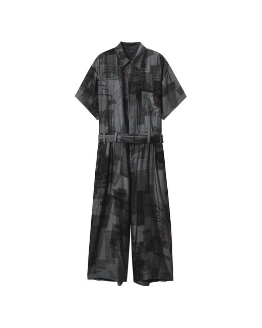 Y's Yohji Yamamoto Black Newspaper-Print Jumpsuit