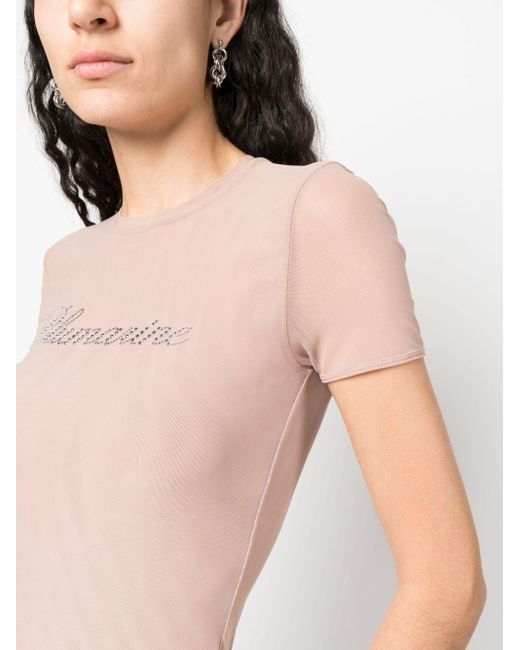 Blumarine T-shirt Verfraaid Met Logo in het Pink