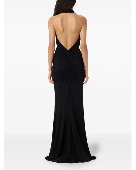 Blumarine Black Rose-Appliqué Halterneck Maxi Dress