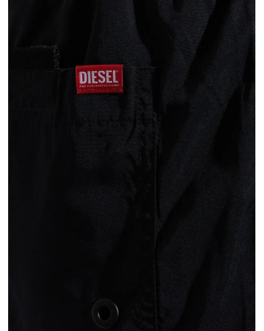 DIESEL Black Logo-Print Drawstring Swim Shorts for men