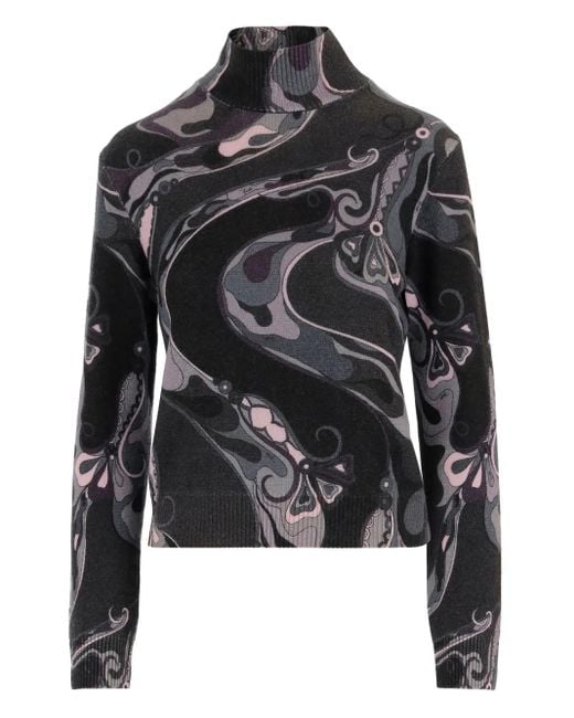Jersey Orchids de lana con cuello alto Emilio Pucci de color Black