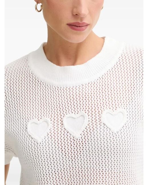 MARC AUREL White Heart-Motif Open-Knit T-Shirt