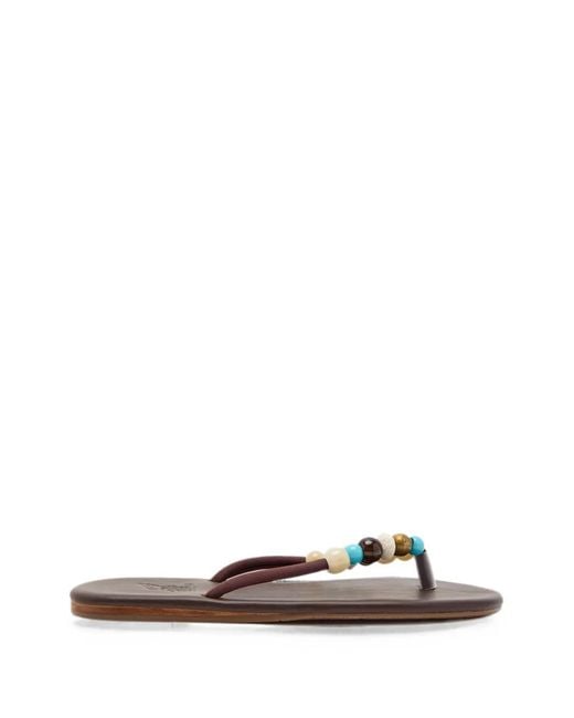 Ancient Greek Sandals White Bead-Embellished Sandals