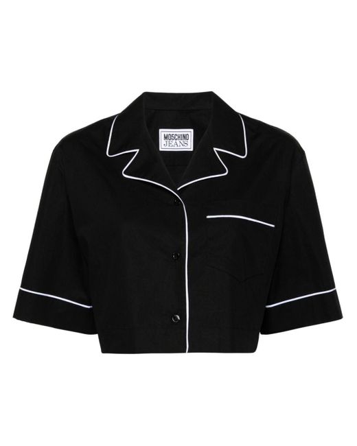 Moschino Jeans Black Logo-print Cropped Shirt