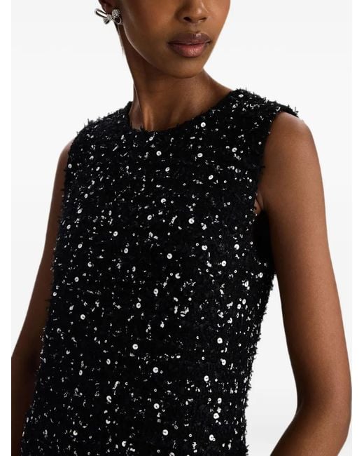 Oscar de la Renta Black Sequin-Embellished Tweed Shift Mini Dress