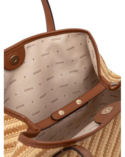 Guess Natural Vikki Striped Woven Tote Bag