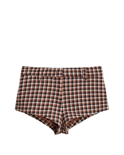 Essentiel Antwerp Brown Checked Wool-Blend Shorts