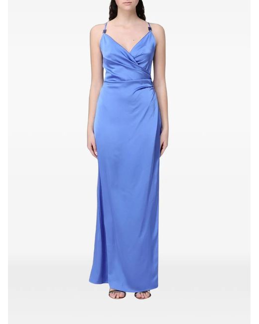 Hanita Blue Maxi Lace-Up Satin Dress