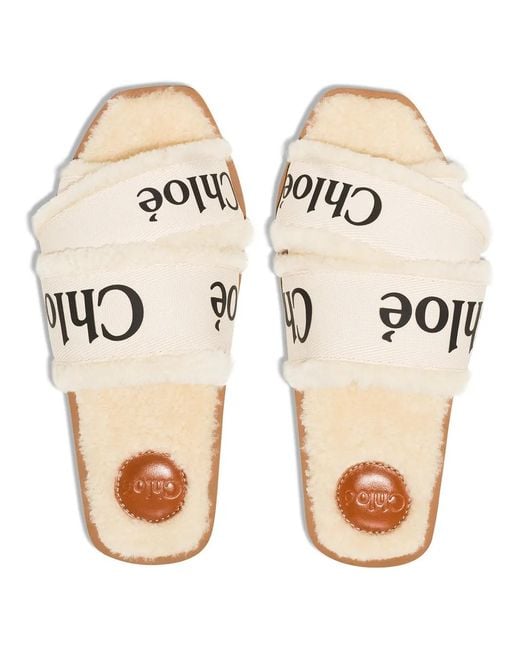 Chloé White Woody Logo-tape Flat Sandals