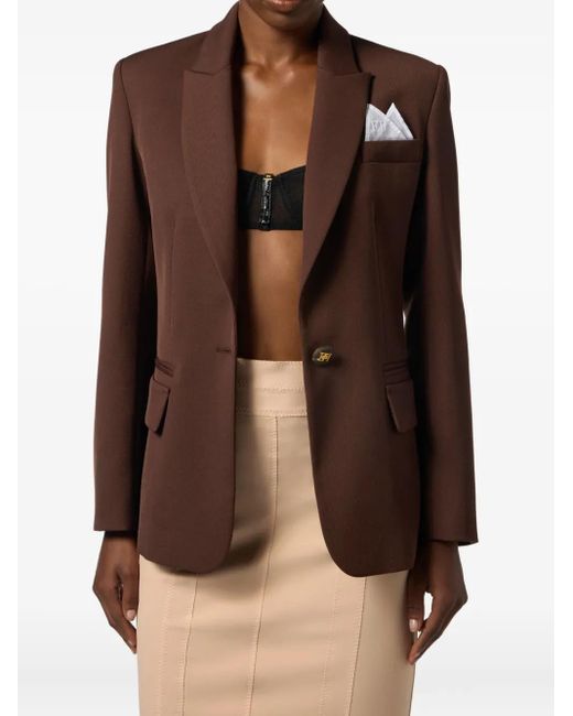 Elisabetta Franchi ギャバジン シングルジャケット Brown