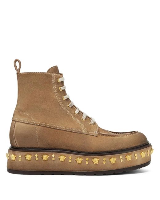 Versace Brown Studded Stack Boots for men