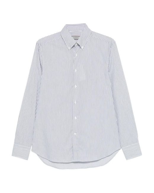 Canali Men's White Striped-Pattern Shirt