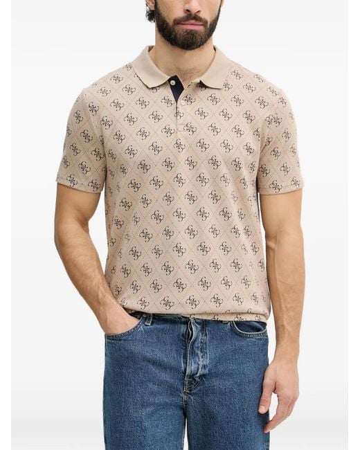 Guess Blue Polo À Motif Monogrammé for men