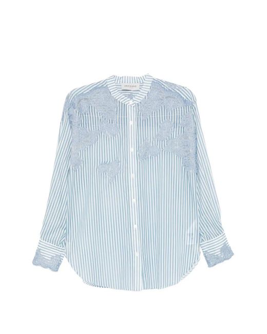 ERMANNO FIRENZE Blue Striped-Pattern Lace-Detail Shirt