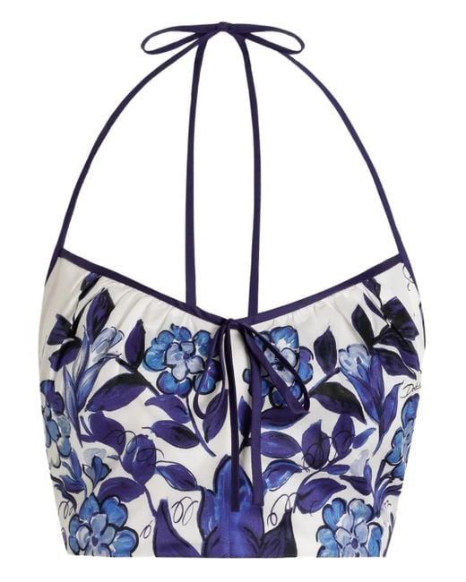 Dolce & Gabbana Satijnen Top Met Majolica-Print in het Blue