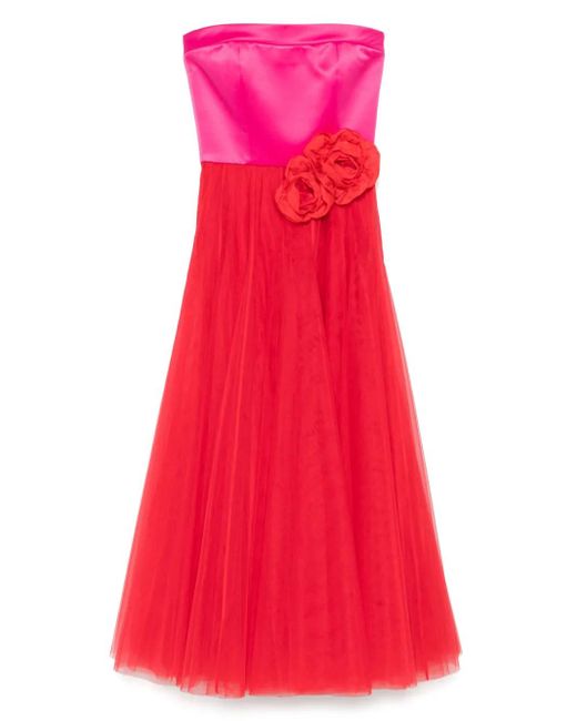 Parlor Red Floral-Appliqué Gown