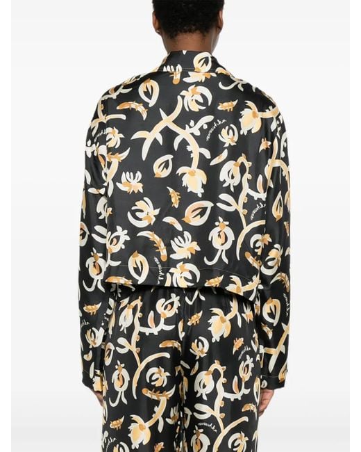Nanushka Black Long-Sleeve Floral-Print Shirt