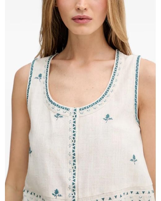 INTROPIA Blue Carmela Scalloped-Hem Blouse