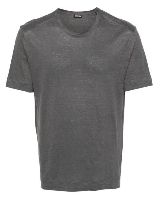Zegna Linen crew-neck T-shirt in Gray für Herren