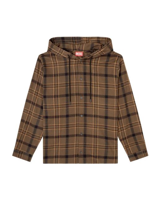DIESEL Brown Adjustable Hooded Shirt With Front Buttons for men